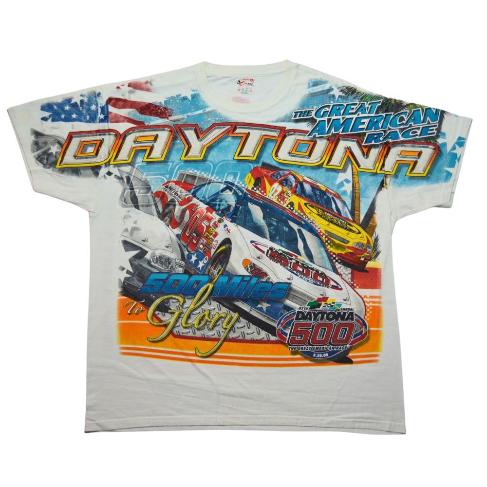 VTG Y2K NASCAR Daytona 500 All Over Print AOP T-Shirt [L] 2005 Chase Authentics
